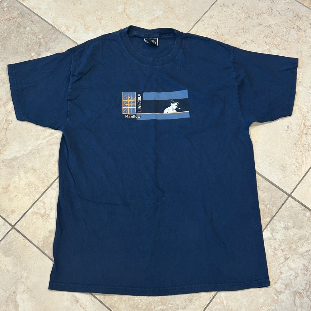 Vintage Barry Manilow Live 2002 Shirt Men L Blue Concert Tour Graphic Tee Cotton